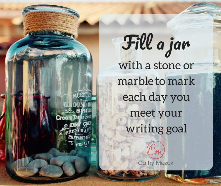 Jar filled with stones to represent each day you meet your writing goal